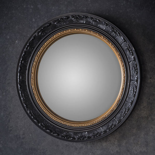 Braiden Wooden Wall Mirror, Round, Black convex Frame, 51cm