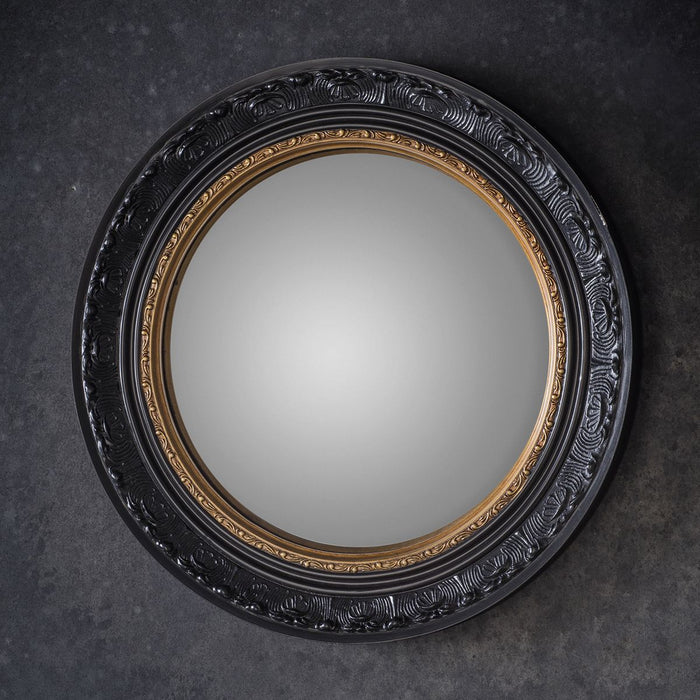 Braiden Wooden Wall Mirror, Round, Black convex Frame, 51cm