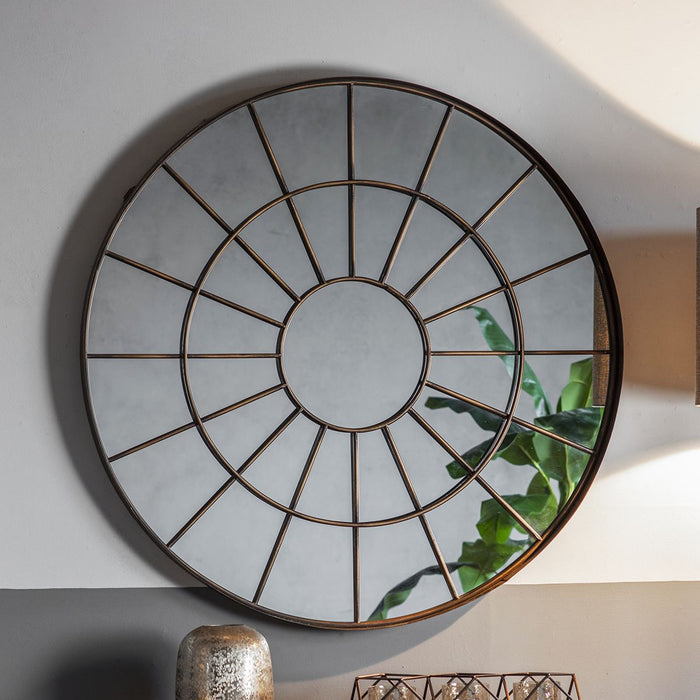 Amara Wall Mirror, Round, Radial Bronze Frame, 100cm
