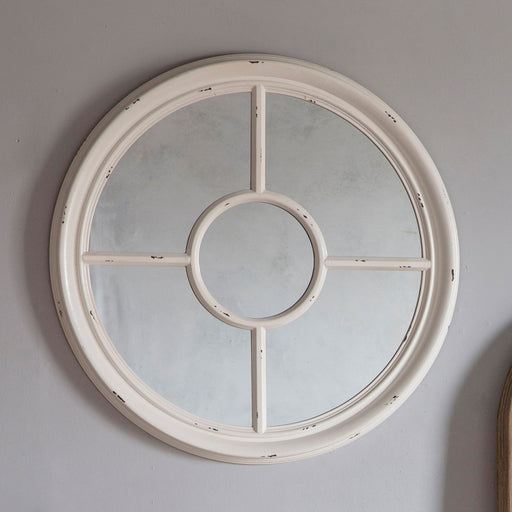 Peyton Round Decorative Wooden Mirror  in Whte