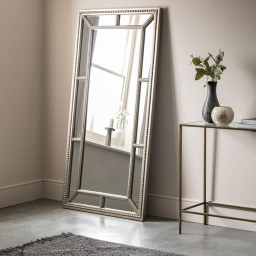 Carolina Decorative Floor Mirror, Large, Metal Frame, Pewter 