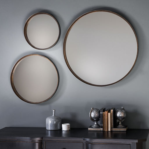 Ella Round Wall Mirror, Large, Metal, Bronze Frame