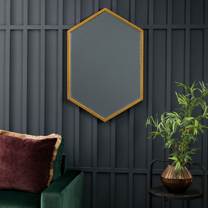 Millie Hexagonal Wall Mirror, Metal Frame, Antique Gold