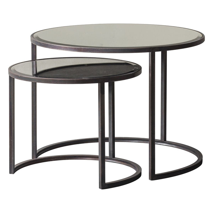 Diana Nest Coffee Tables, Bronze Iron Frame, Smoked Glass, Set of 2
