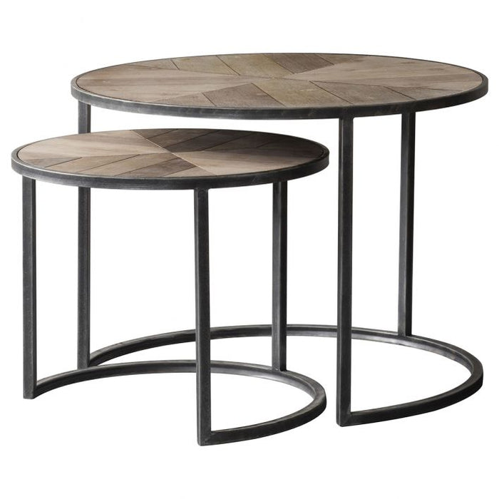 Ashton Nesting Coffee Tables, Natural Wood Top, Metal Frame