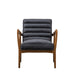 Dallas Armchair / Accent Chair, Antique Black Leather, Natural Wood Frame
