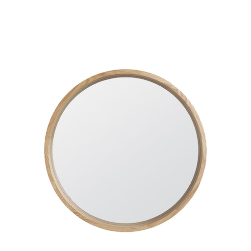 Amara Wooden Wall Mirror, Round, Oak Frame, Gold, 70cm