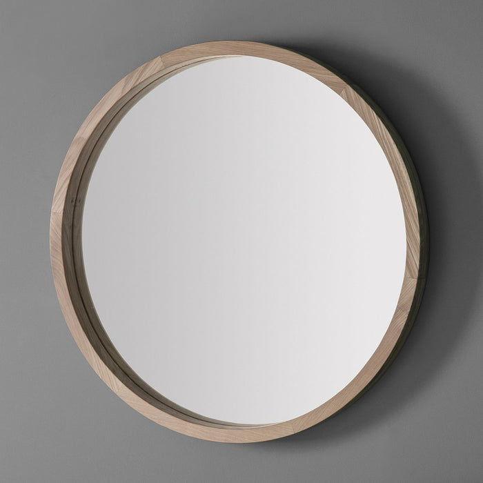 Amara Wooden Wall Mirror, Round, Oak Frame, Gold, 70cm