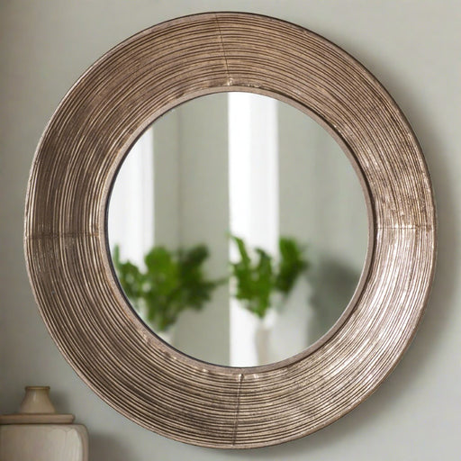 Ayle Round, Wall Mirror, Metal, textured Gold Frame, 72cm