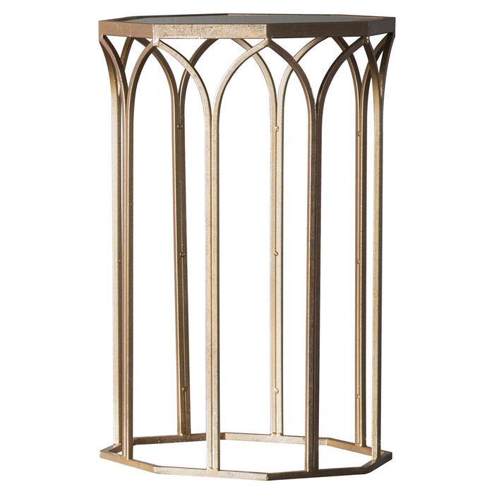 Mia Decorative Side Table, Aged Metal Frame, Glass Top
