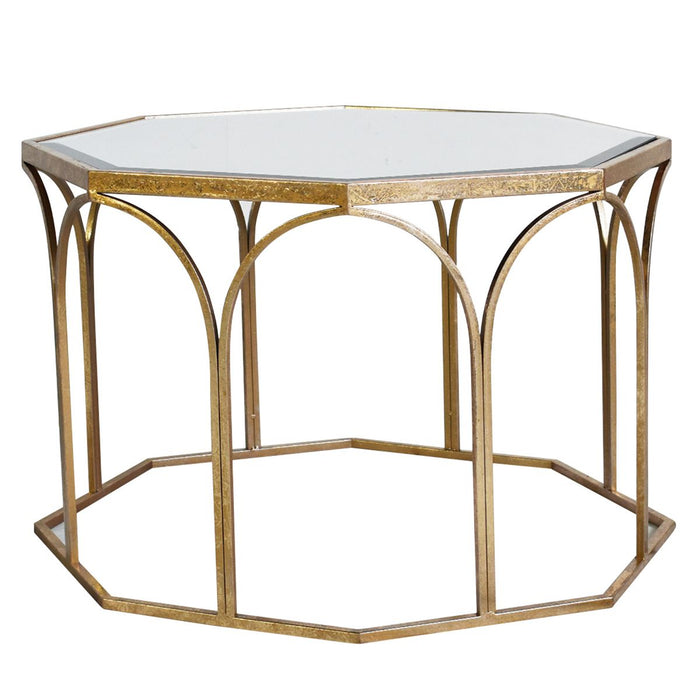 Elisa Coffee Table, Gold Metal Frame, Mirrored Glass Top