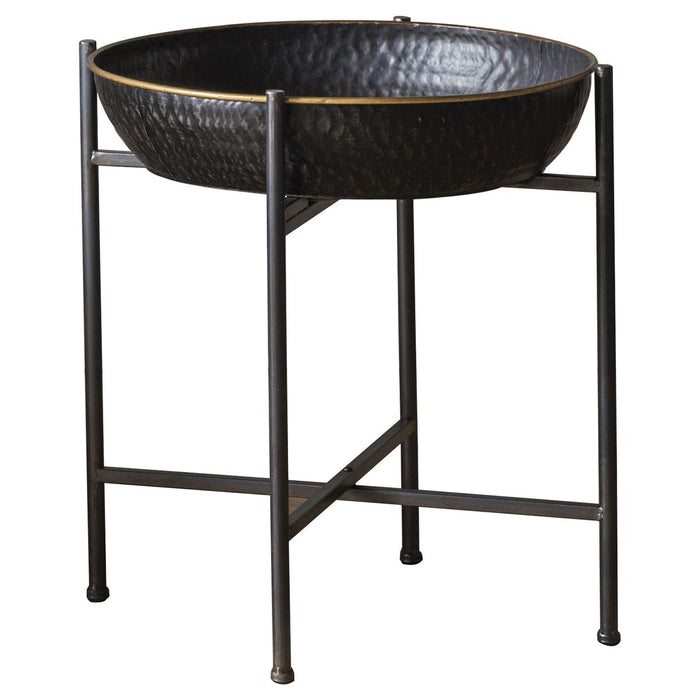 Arianna Side Table, Black Metal, Gold Edge, Round Top