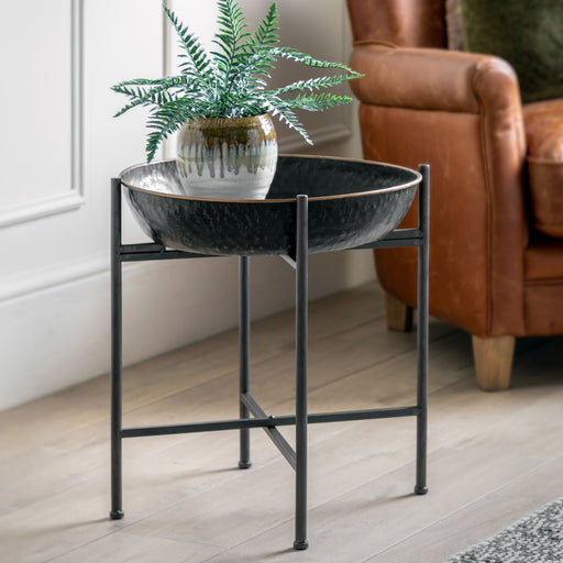 Arianna Side Table, Black Metal, Gold Edge, Round Top   