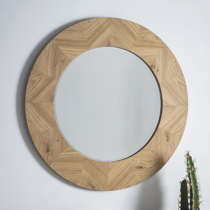 Beatrice Round Decorative Wall Mirror In Oak
