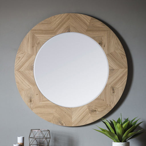 Beatrice Round Decorative Wall Mirror In Oak