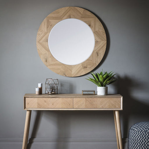 Bolzano Wooden Wall Mirror, Round, Natural Frame, 90cm