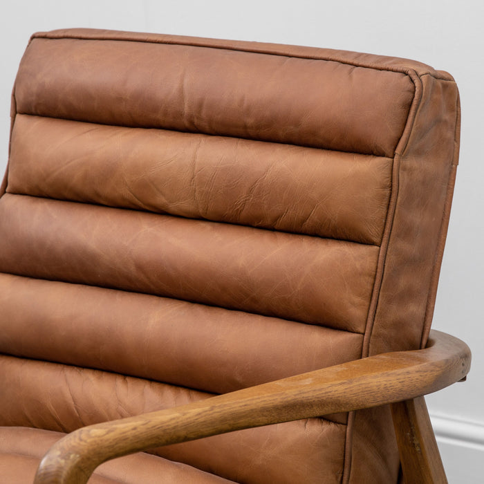 Dallas Armchair / Accent Chair, Tan Leather, Natural Wood Frame