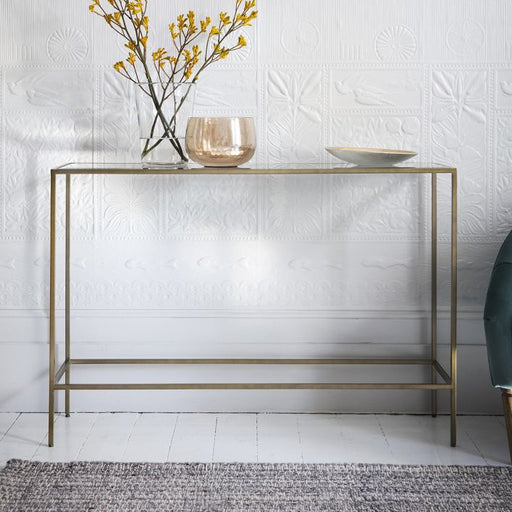 Elvira Console Table, Metal Frame, Clear Glass, Bronze