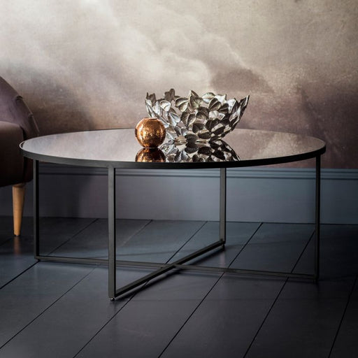 Benedetta Coffee Table, Black Metal Frame, Grey Glass Top