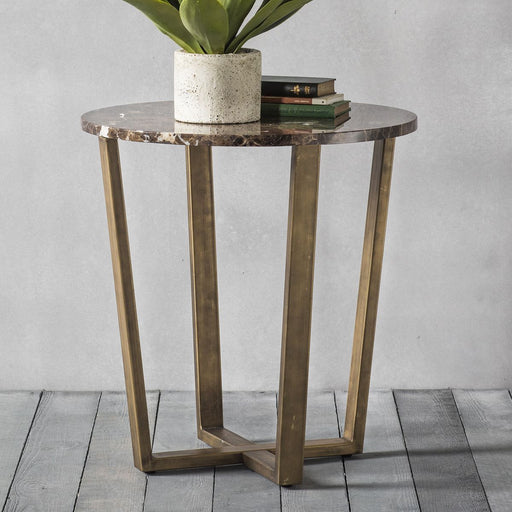 Cristina Side Table, Bronze Metal Base, Round Marble Top 