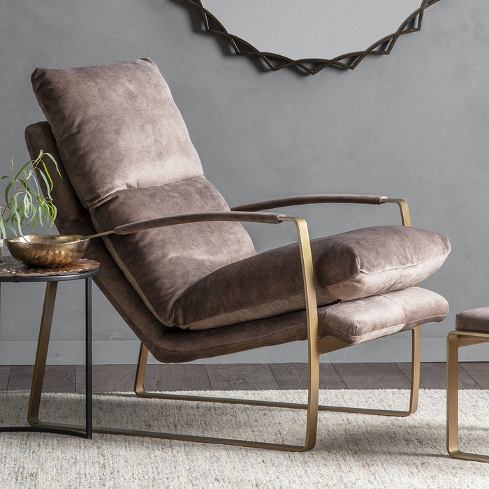 Verona Lounge Armchair, Mineral, Brown Fabric, Gold Meral Frame