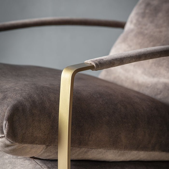 Verona Lounge Armchair, Mineral, Brown Fabric, Gold Meral Frame
