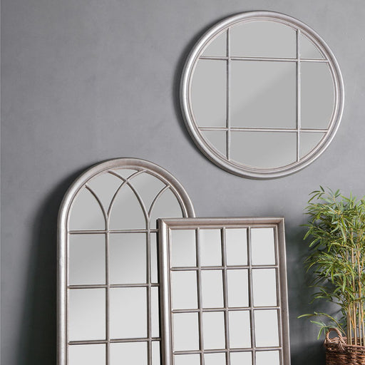 Ella Round Wall Mirror, Wooden, Silver Frame