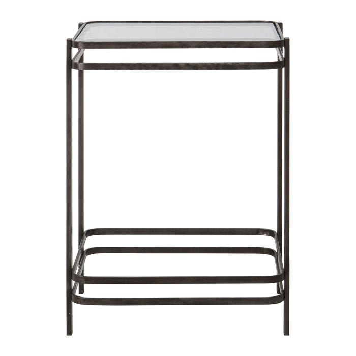 Donatella Square Side Table, Bronze Metal Framed, Glass Top