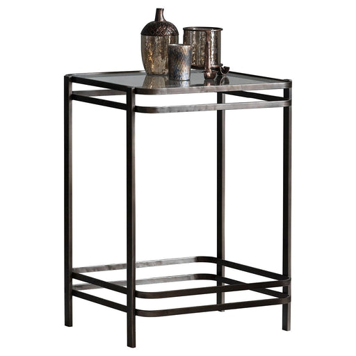 Donatella Square Side Table, Bronze Metal Framed, Glass Top