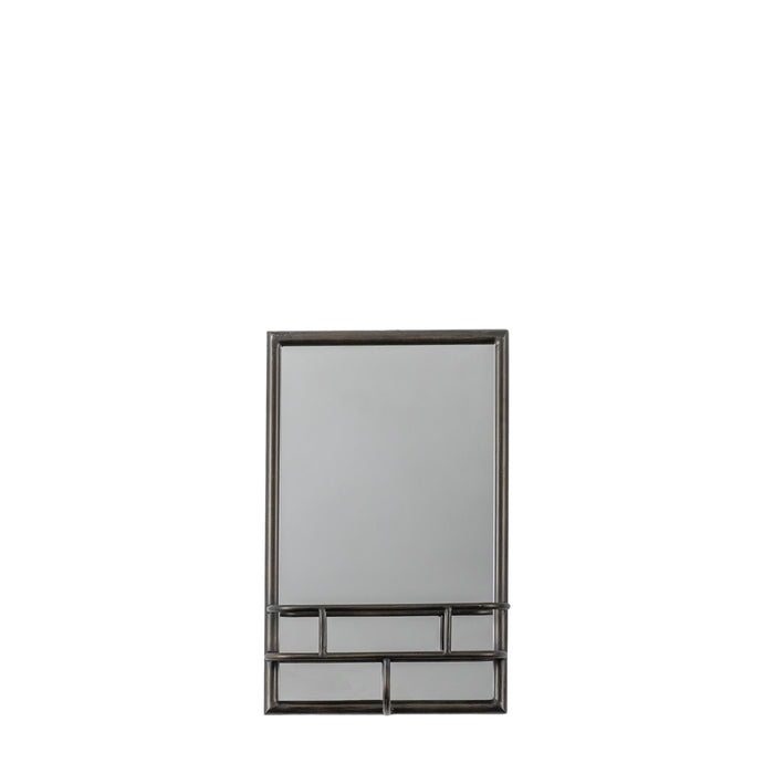 Maya Metal Wall Mirror, Rectangular Frame, Black, Shelf  