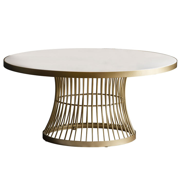Arianna Coffee Table, Champagne Metal Frame, Tinted Glass, Round Top