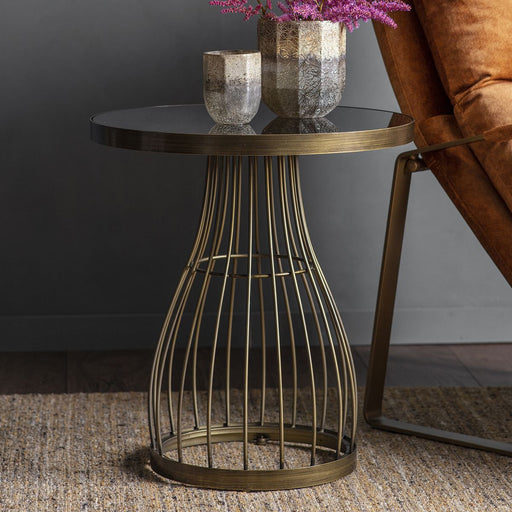 Chiara Side Table, Bronze Metal Frame, Round Glass Top