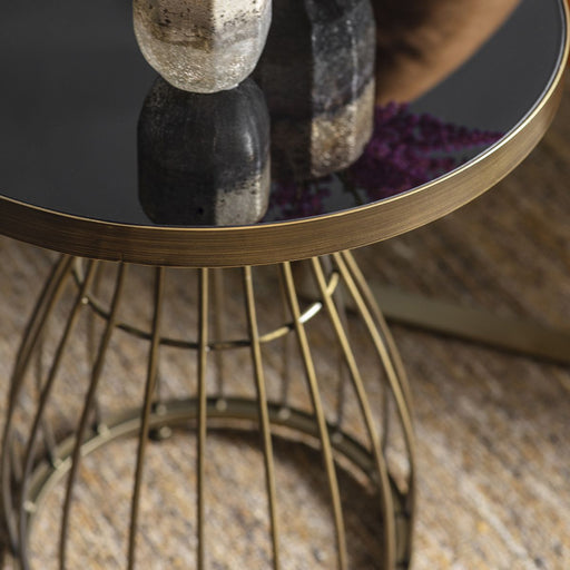 Chiara Side Table, Bronze Metal Frame, Round Glass Top