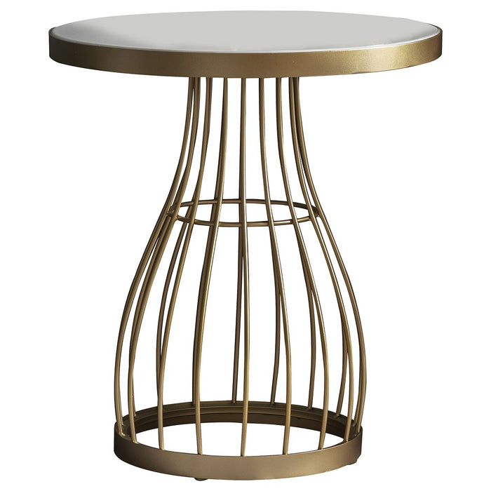 Chiara Decorative Side Table, Champagne, Metal Frame, Round Glass Top
