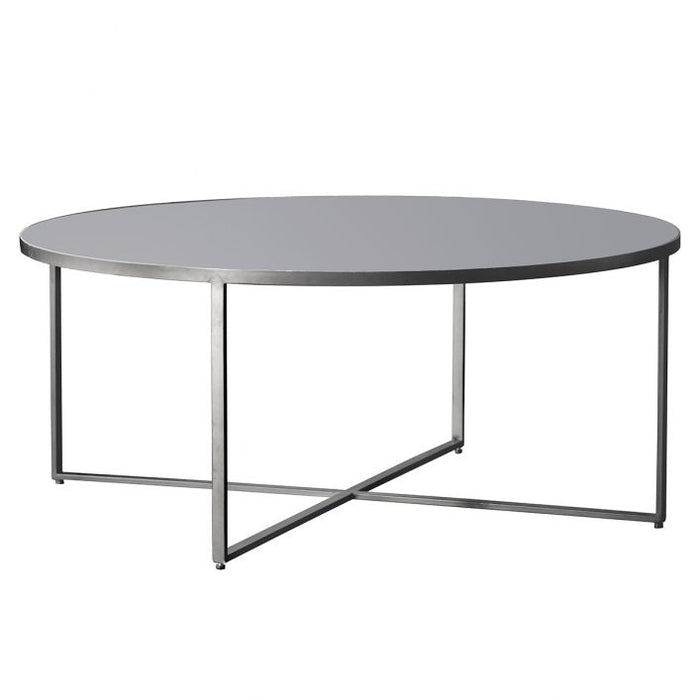 Benedetta Coffee Table, Silver Metal Frame, Round Glass Top