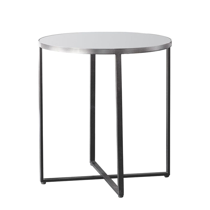Camilla Sofa Side Table, Silver Metal  Frame, Round Top