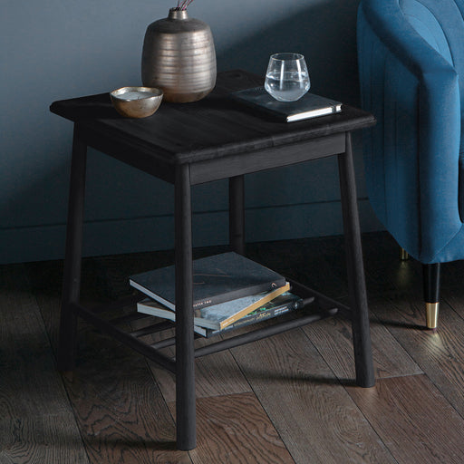 Ludovica Side Table, Black Solid Oak, Square Top