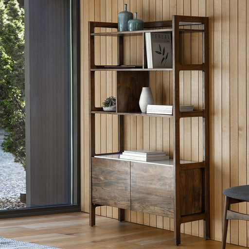 Akari Floor Shelf Unit, Wooden Frame, Rectangular, Natural, Two-Door Cupboard 