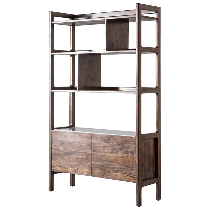Akari Floor Shelf Unit, Wooden Frame, Rectangular, Natural, Two-Door Cupboard