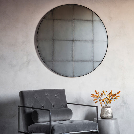 Agostina Round Wall Mirror, Metal, Distressed Glass, 100cm