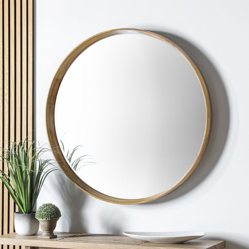 Molly Decorative Glass/MDF/Wood Round Mirror Large In Oak
