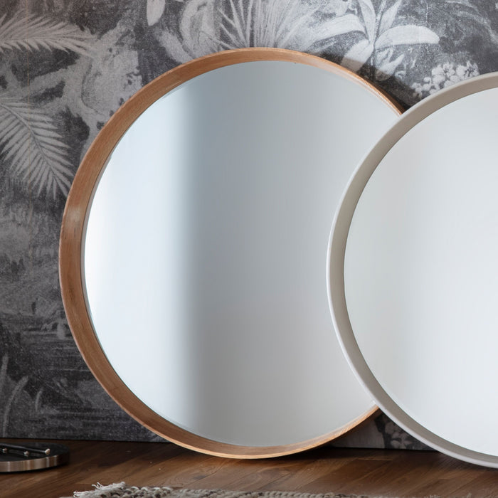 Molly Decorative Glass/MDF/Wood Round Mirror Large In Oak