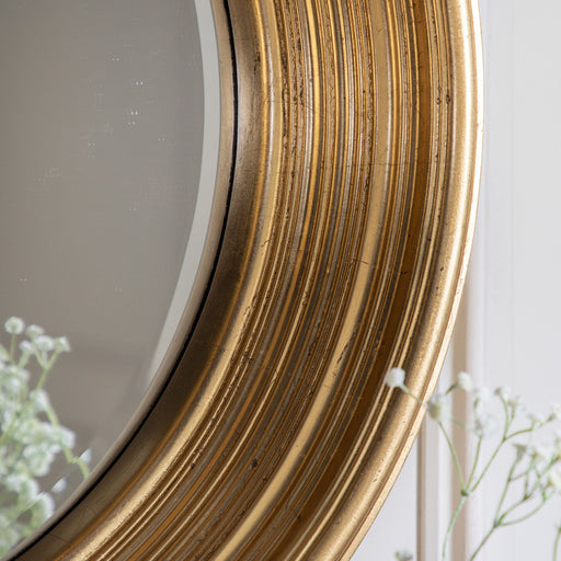 Viola Round Decorative Wooden Wall Mirror In Gold
