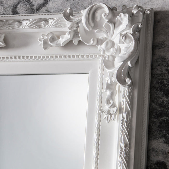 Carson Floor Mirror, White, Baroque Frame, Wood   - 170 x 83 cm
