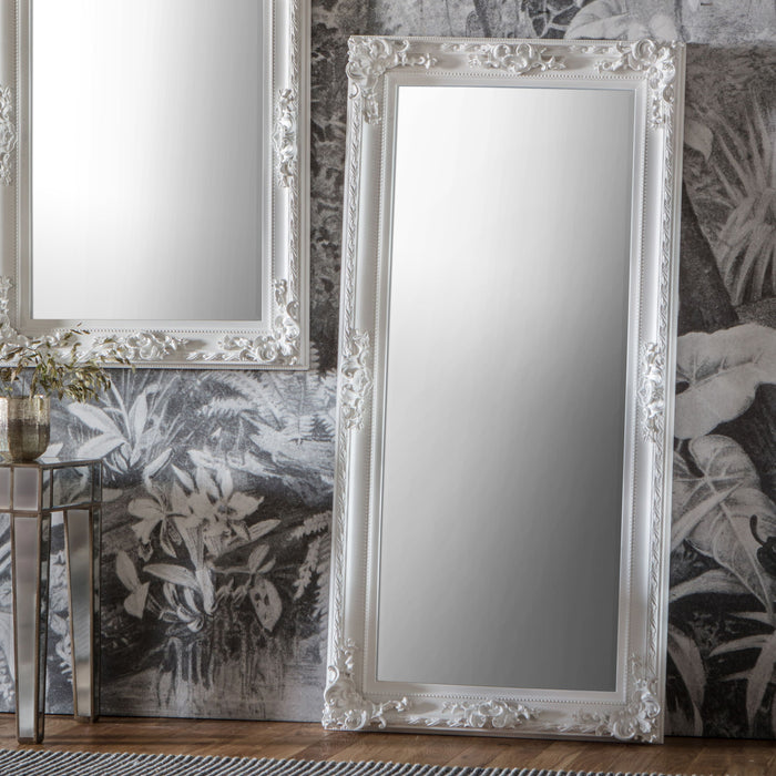 Carson Floor Mirror, White, Baroque Frame, Wood- 170 x 83cm