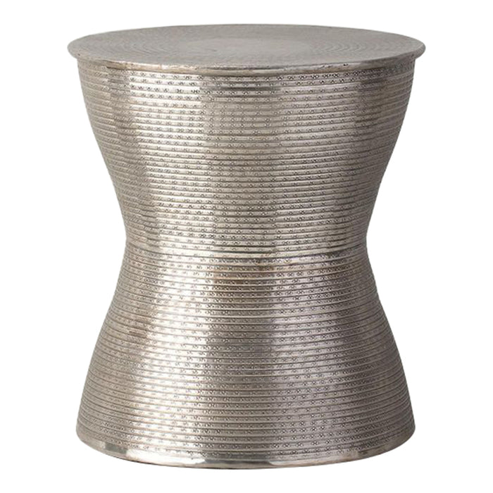 Carlotta Side Table, Antique Silver Finish, Metal Round Top