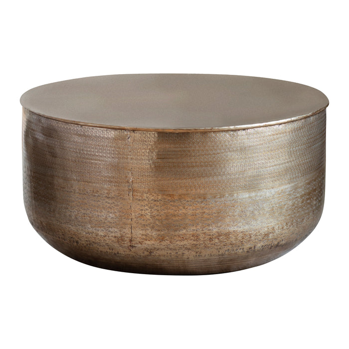 Lucia Round Coffee Table, Metal, Antique Brass
