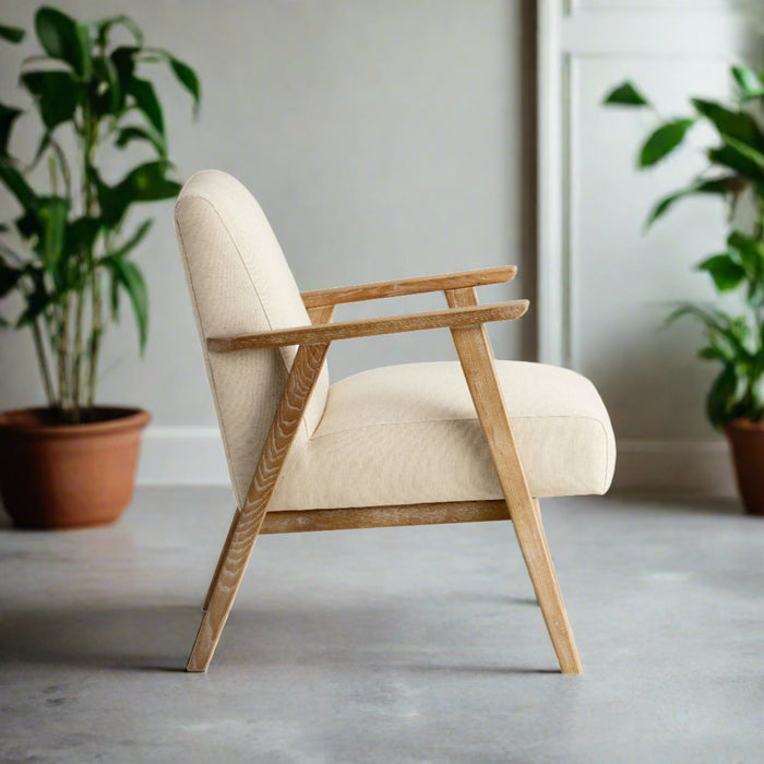 Charleston Accent Armchair, Cream Soft Fabric, Natural Wood Frame