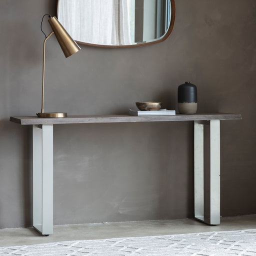 Alice Console Table, Stainless Steel Legs, Acacia Wood, Grey
