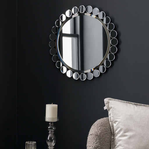 Adele Round Wall Mirror, Metal, Small, Silver, Venetian, Frameless, 50cm